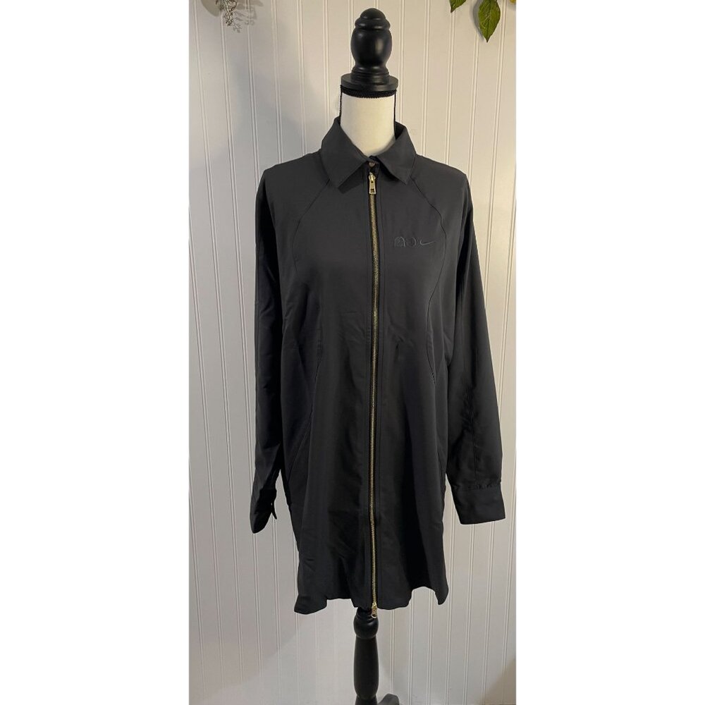 Nike Womens Black Longline Jacket With Gold Zipper & Button Details - Size Small